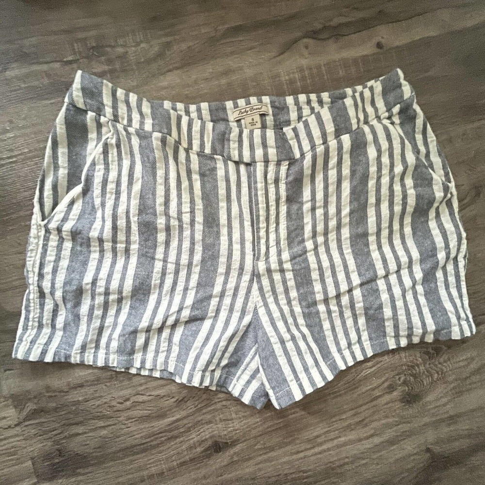 Lucky Brand Women's Casual Shorts Size 8 Blue White Striped Linen Blend